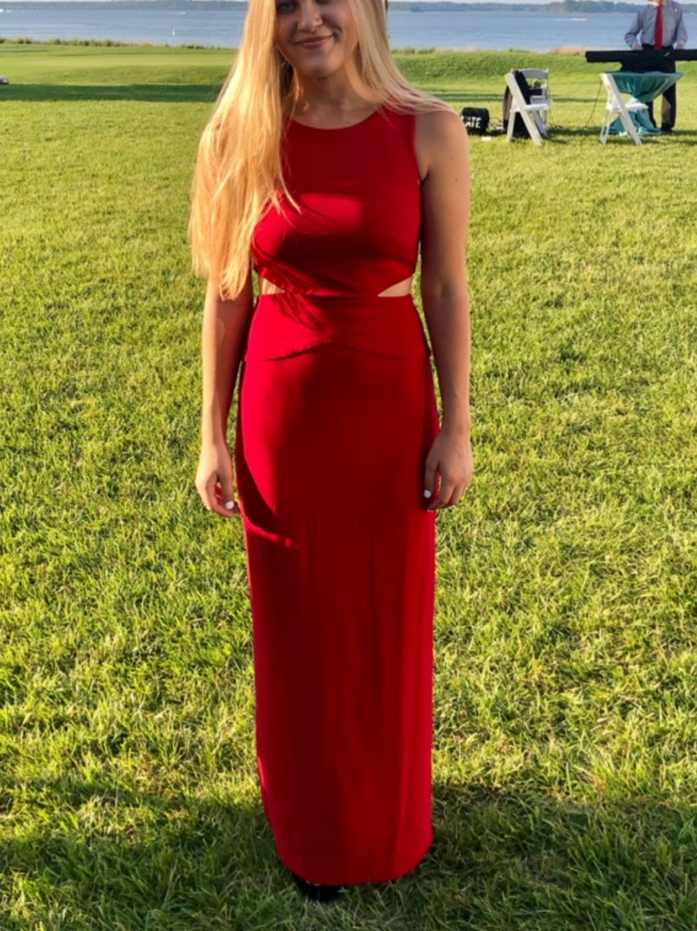 Red Cutout Evening Gown